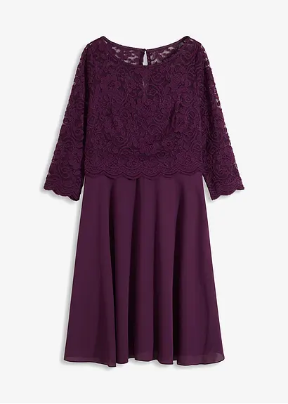 bonprix Minikleid mit Chiffon-Rock und Spitzen-Oberteil mit Muschelsaum