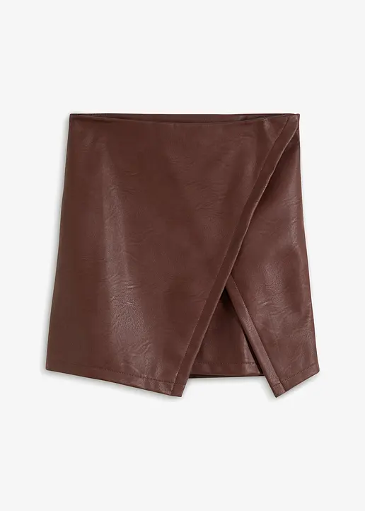 bonprix Minirock aus Lederimitat mit asymmetrischem Saum - braun - Damen