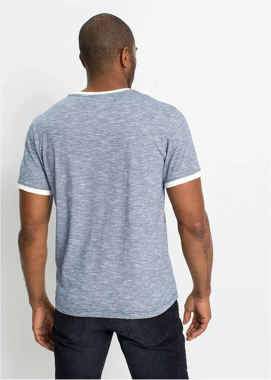 Bonprix Modern Meliertes T-Shirt Mit Schnürung - Blau - Herren
