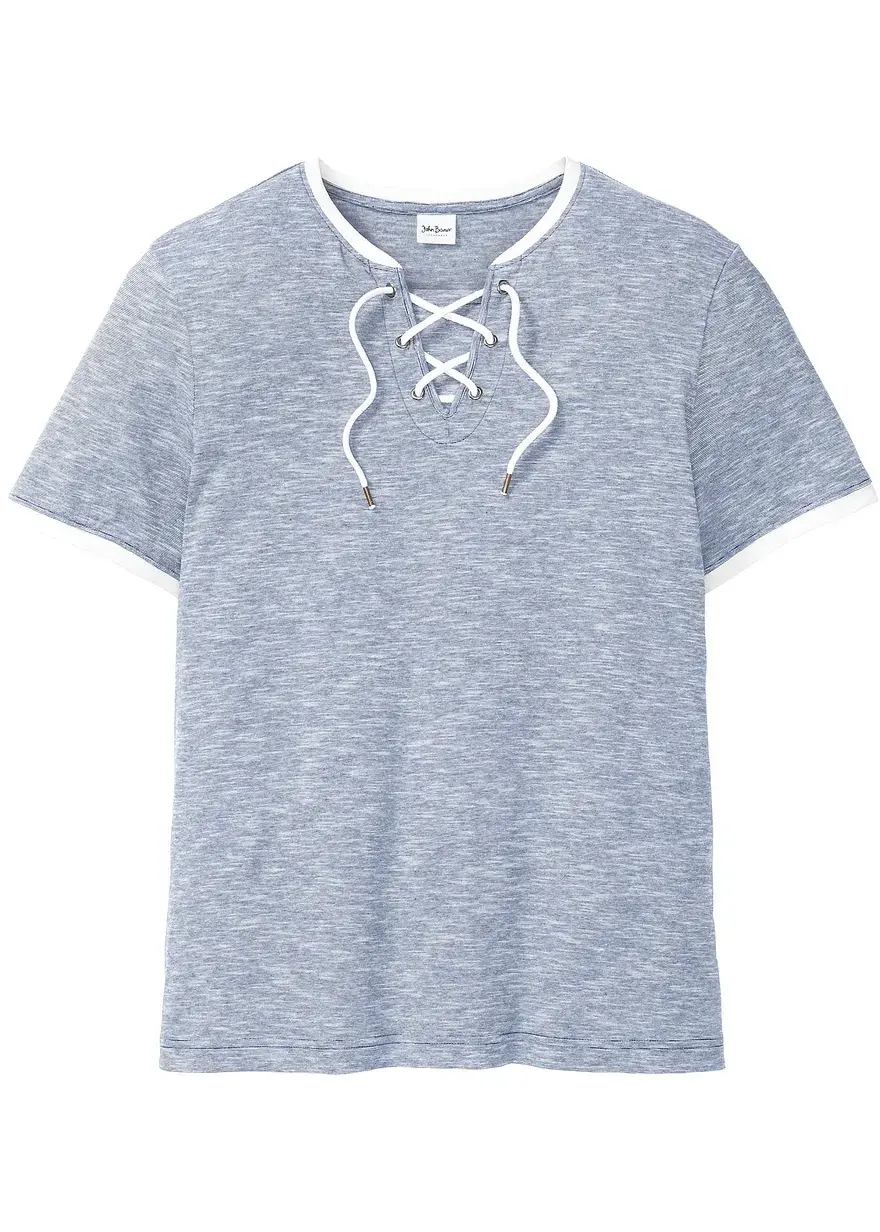 bonprix Modern meliertes T-Shirt mit Schnürung - blau - Herren