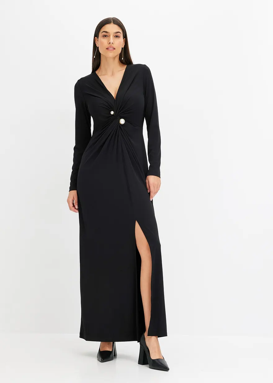 Bonprix Modern Und Feminin: Abendkleid Aus Jersey Mit Knoten-Detail Und Perlen-Nadel