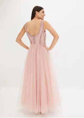 Bonprix Modern Und Feminin: Abendkleid In Maxi-Länge Aus Feinem Tüll Mit Weitem Rock Und Im Oberteil Mit Wunderschöner Paillettenstickerei Dekoriert