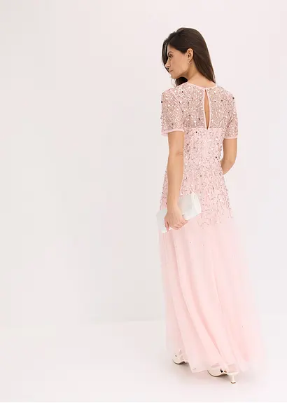 Bonprix Modern Und Feminin: Abendkleid In Maxi-Länge Aus Zartem Tüll Mit Paillettenstickerei
