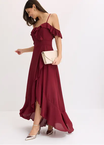 Bonprix Modern Und Feminin: Abendkleid Mit Verstellbaren Trägern Und Carmen-Ausschnitt Sowie Volants