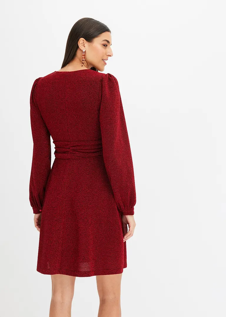 Bonprix Modern Und Feminin: Ausgestelltes Minikleid Aus Glitzerndem Material In Wickel-Optik Mit Ballon-Ärmel Und Taillen-Einsatz