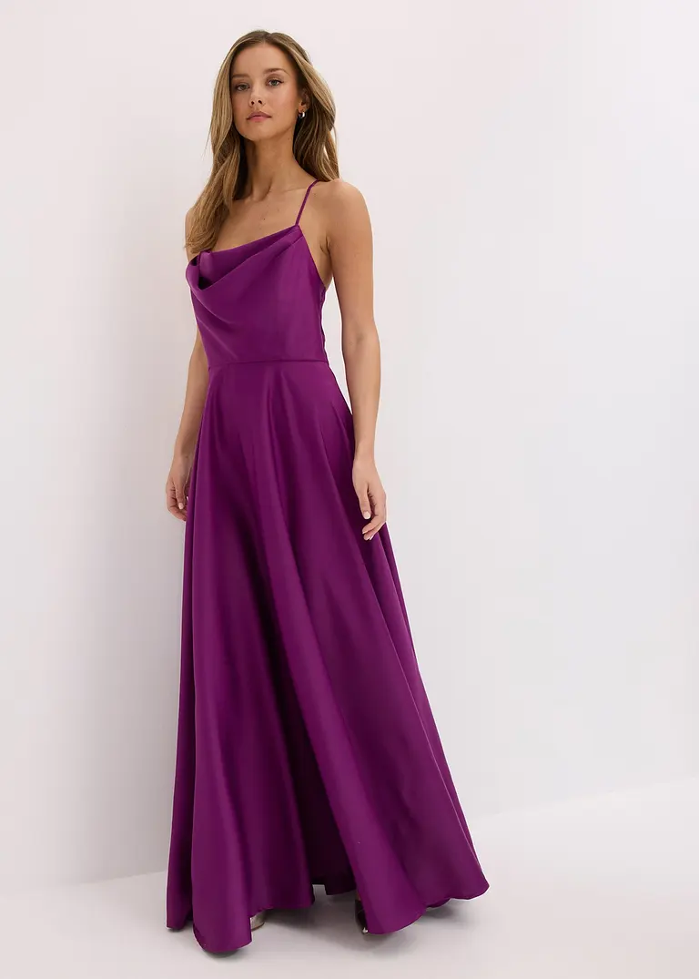 Bonprix Modern Und Feminin: Bezauberndes Abendkleid Aus Strukturiertem Satin Mit Wasserfallkragen Und Verstellbaren Trägern