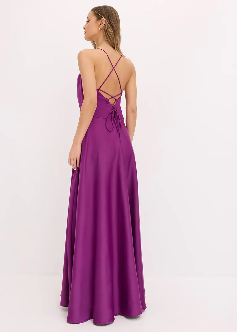 Bonprix Modern Und Feminin: Bezauberndes Abendkleid Aus Strukturiertem Satin Mit Wasserfallkragen Und Verstellbaren Trägern