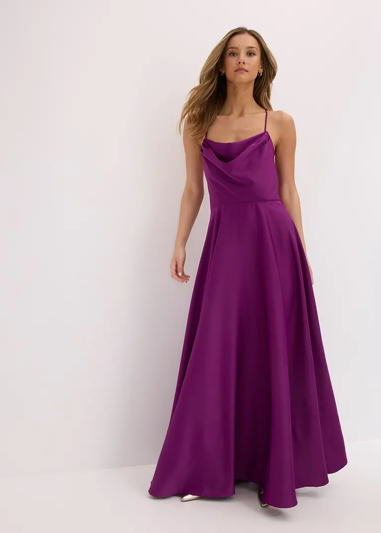 Bonprix Modern Und Feminin: Bezauberndes Abendkleid Aus Strukturiertem Satin Mit Wasserfallkragen Und Verstellbaren Trägern