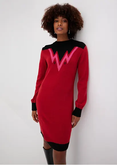 Bonprix Modern Und Feminin: Jacquard-Strickkleid - Rot - Damen