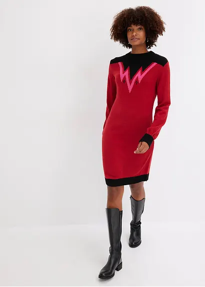 Bonprix Modern Und Feminin: Jacquard-Strickkleid - Rot - Damen
