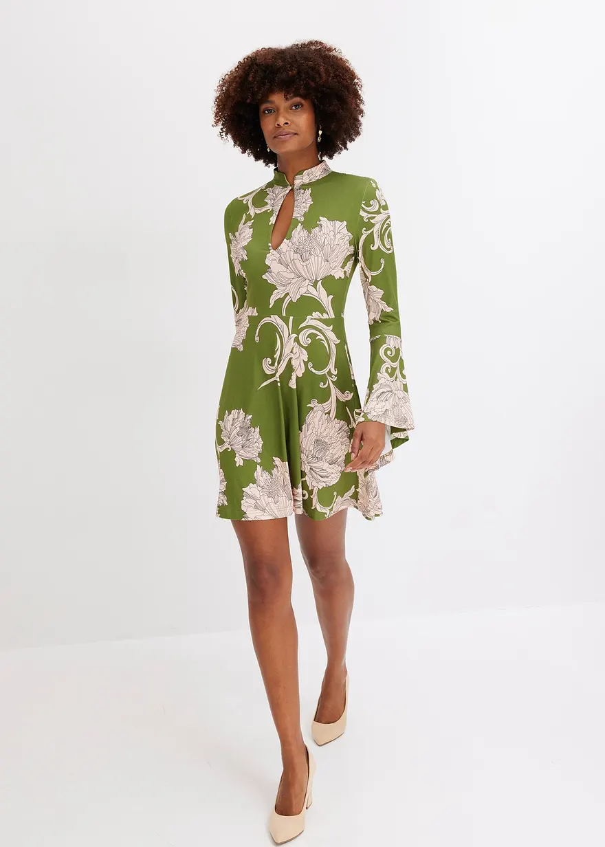 Bonprix Modern Und Feminin: Jersey-Kleid Mit Stehkragen Und Volant-Ärmeln