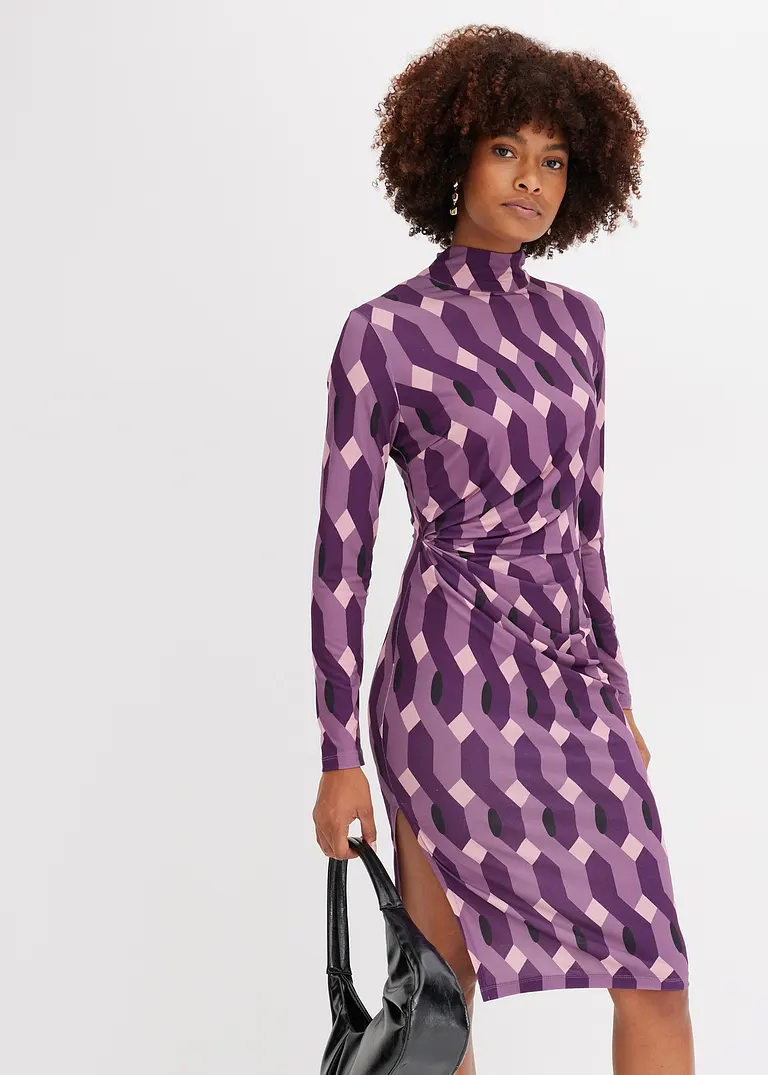 Bonprix Modern Und Feminin: Jersey-Kleid Mit Stehkragen Und Raffung An Der Seitennaht