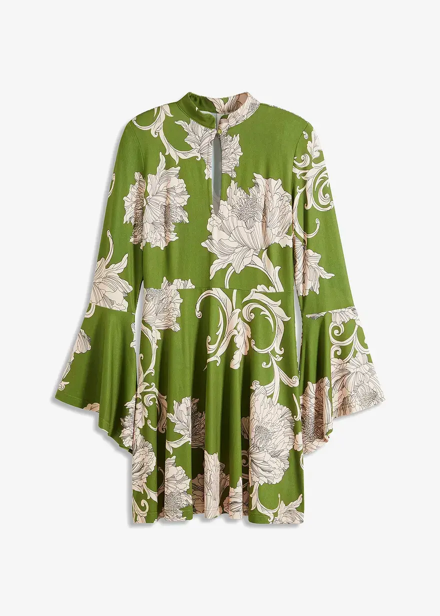 bonprix Modern und Feminin: Jersey-Kleid mit Stehkragen und Volant-Ärmeln