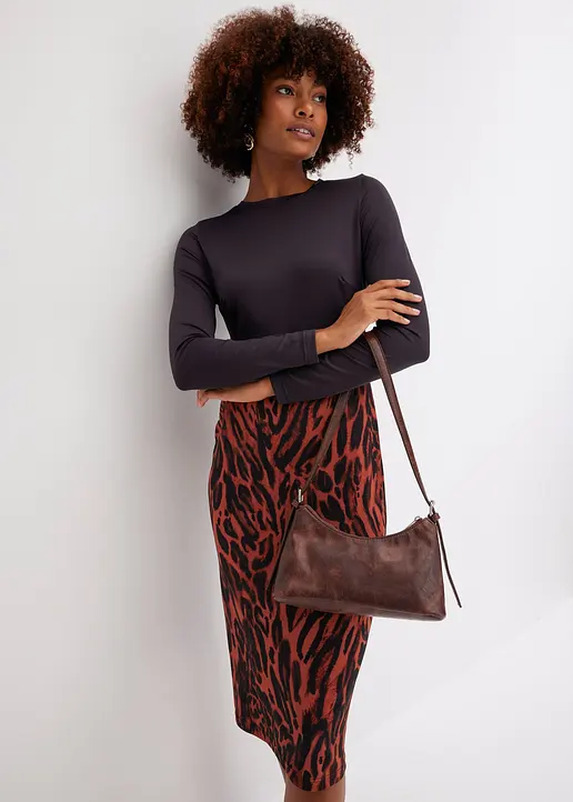 Bonprix Modern Und Feminin: Jerseykleid Mit Bedrucktem Rockteil. - Braun