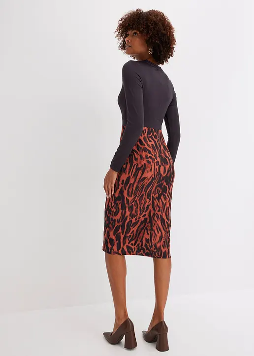 Bonprix Modern Und Feminin: Jerseykleid Mit Bedrucktem Rockteil. - Braun