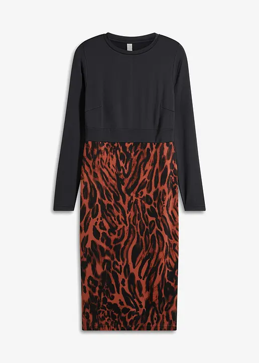bonprix Modern und Feminin: Jerseykleid mit bedrucktem Rockteil. - braun