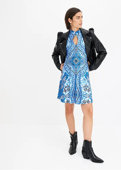 Bonprix Modern Und Feminin: Jerseykleid Mit Cut-Out Am Ausschnitt Und Mit Platzierten Druck