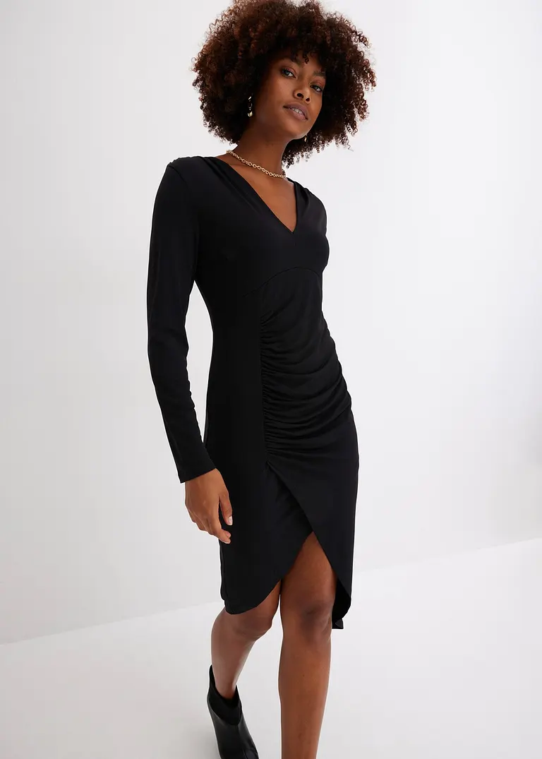 Bonprix Modern Und Feminin: Jerseykleid Mit Raffung - Schwarz