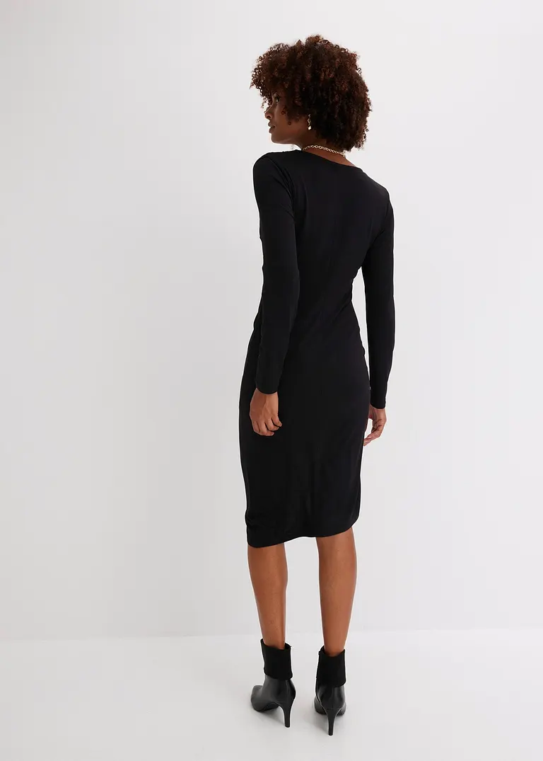 Bonprix Modern Und Feminin: Jerseykleid Mit Raffung - Schwarz