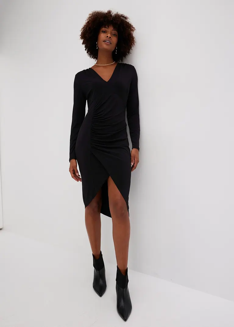 Bonprix Modern Und Feminin: Jerseykleid Mit Raffung - Schwarz