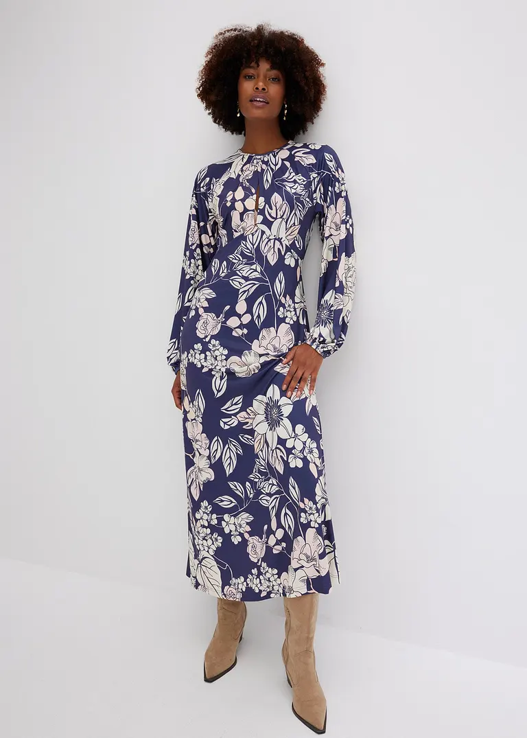 Bonprix Modern Und Feminin: Kleid Mit Drapierung Am Ausschnitt. - Blau