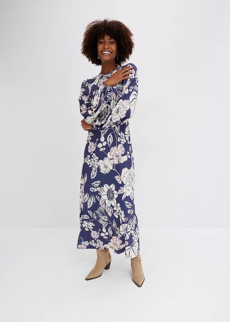 Bonprix Modern Und Feminin: Kleid Mit Drapierung Am Ausschnitt. - Blau