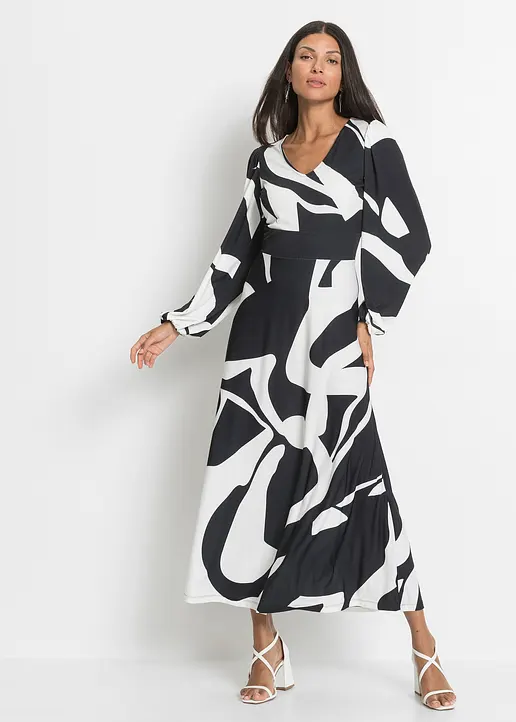 Bonprix Modern Und Feminin: Langes Jerseykleid Mit Ballon-Ärmel - Weiß