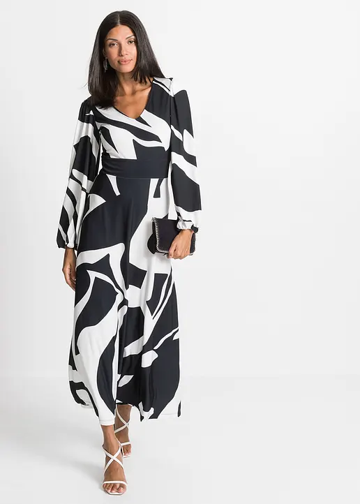 Bonprix Modern Und Feminin: Langes Jerseykleid Mit Ballon-Ärmel - Weiß
