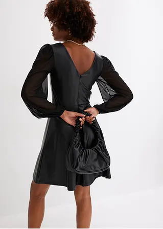 Bonprix Modern Und Feminin: Lederimitat-Kleid Mit Ballon-Ärmeln In Mesh