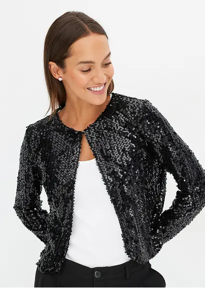 Bonprix Modern Und Feminin: Mantel Mit Pailletten - Schwarz