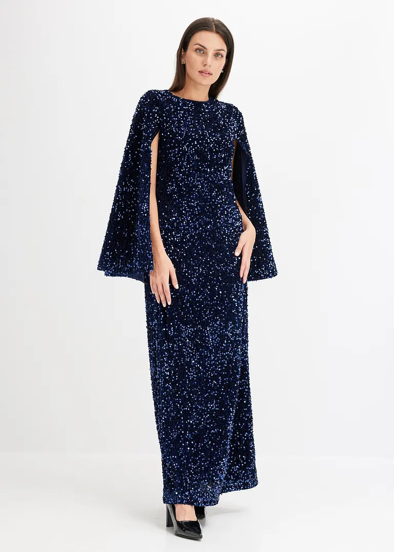 Bonprix Modern Und Feminin: Maxikleid Aus Softem Samt Mit Pailletten Und Langen Cape-Ärmeln