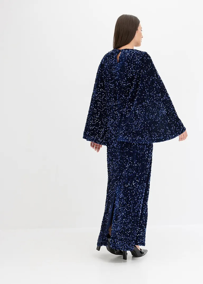 Bonprix Modern Und Feminin: Maxikleid Aus Softem Samt Mit Pailletten Und Langen Cape-Ärmeln
