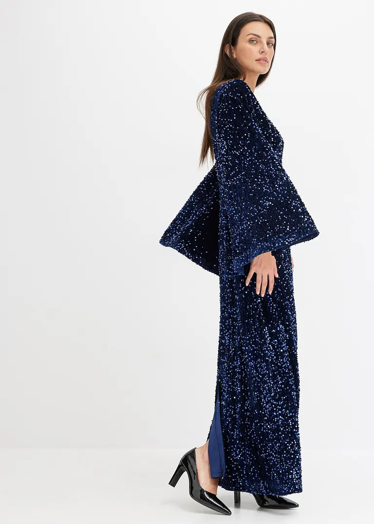 Bonprix Modern Und Feminin: Maxikleid Aus Softem Samt Mit Pailletten Und Langen Cape-Ärmeln