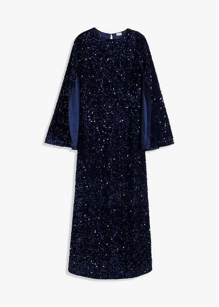 bonprix Modern und feminin: Maxikleid aus softem Samt mit Pailletten und langen Cape-Ärmeln