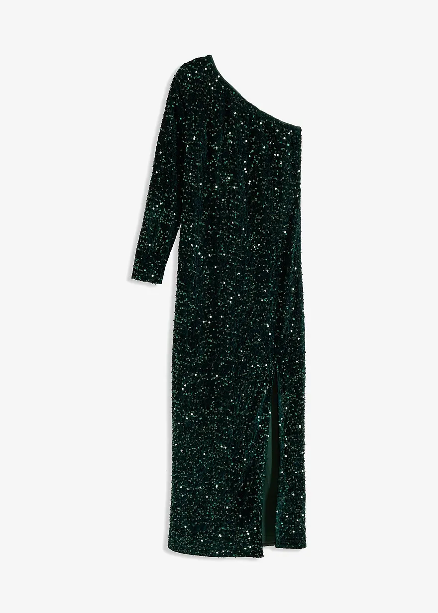 bonprix Modern und feminin: Maxikleid mit One-Shoulder aus softem Samt mit Pailletten und langem Schlitz