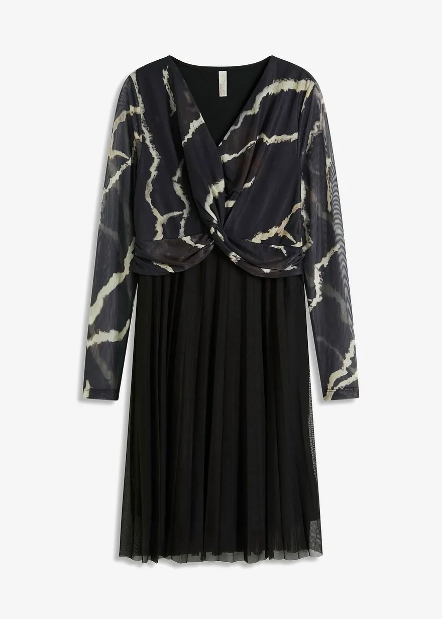 bonprix Modern und feminin: Mesh-Kleid mit bedrucktem Oberteil. - schwarz