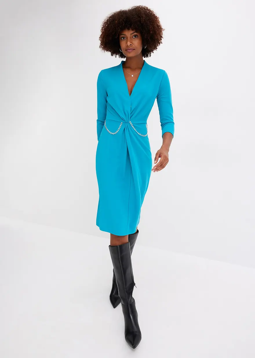 Bonprix Modern Und Feminin: Midikleid Aus Strukturiertem Crêpe Mit Knotendetail Und Ankerkette An Der Taille