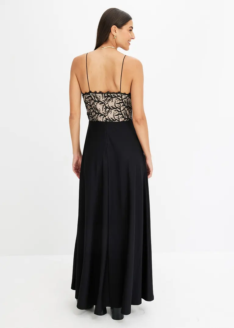Bonprix Modern Und Feminin: Midikleid Mit Rock Aus Fester Scuba-Qualität Und Spitze Mit Hautfarbenem Futter Im Oberteil