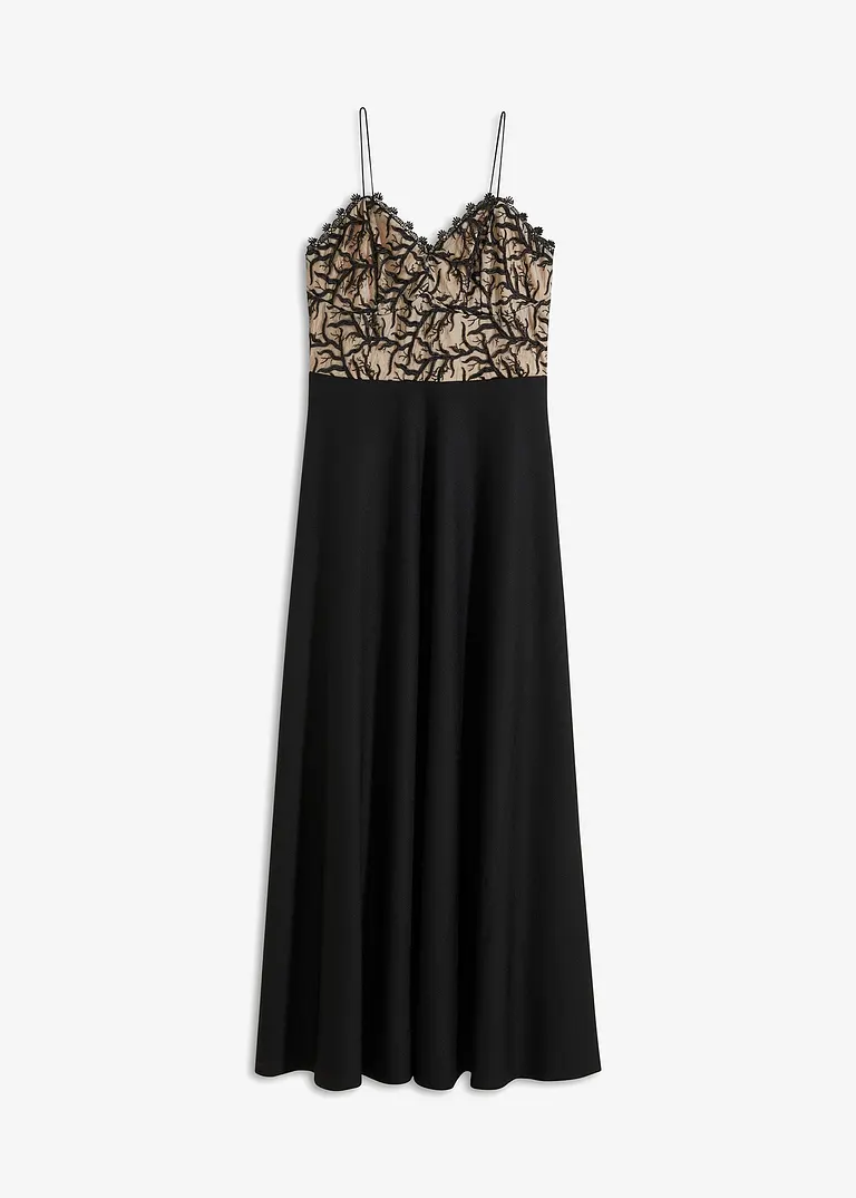 bonprix Modern und feminin: Midikleid mit Rock aus fester Scuba-Qualität und Spitze mit hautfarbenem Futter im Oberteil