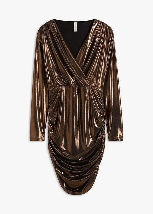 bonprix Modern und feminin: Minikleid aus Jersey mit einer glänzenden Beschichtung. Mit dem Wickel-Optik und der Raffungen macht es das Kleid zu einem wahren Eye-Catcher
