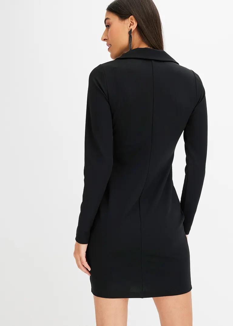 Bonprix Modern Und Feminin: Minikleid Aus Strukturiertem Crepe Mit Blazer-Kragen Und Raffungen Am Reißverschluss Auf Der Vorderseite