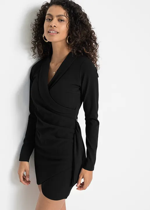 Bonprix Modern Und Feminin: Minikleid Aus Strukturiertem Crepe Im Wickel-Optik Mit Bindedetail Am Rock