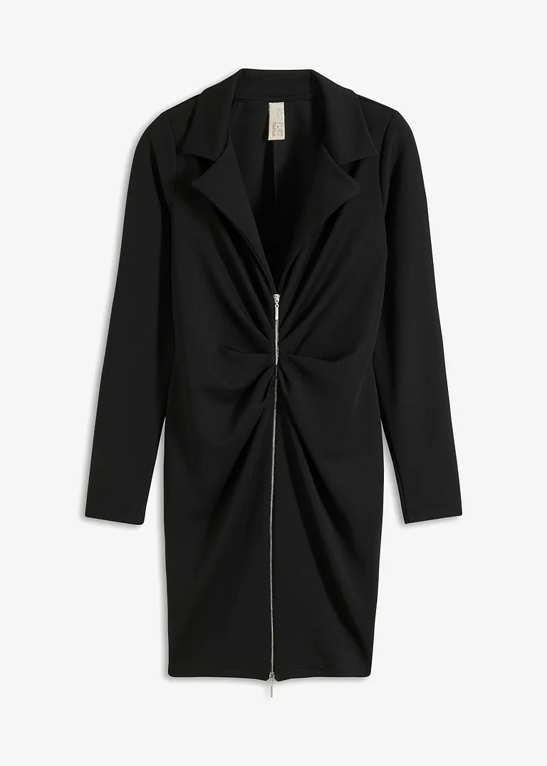 bonprix Modern und feminin: Minikleid aus strukturiertem Crepe mit Blazer-Kragen und Raffungen am Reißverschluss auf der Vorderseite