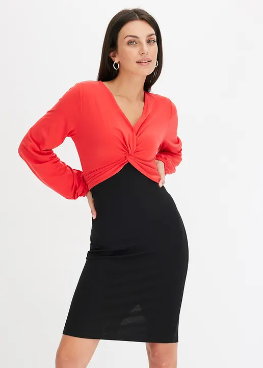Bonprix Modern Und Feminin: Minikleid In 2-Teile-Optik Mit Knotendetail