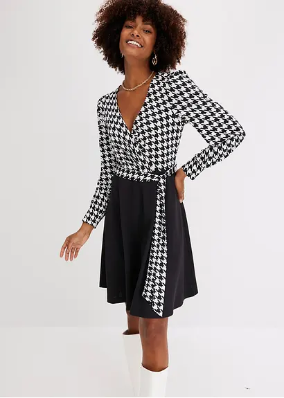 Bonprix Modern Und Feminin: Minikleid Mit Bedrucktem Oberteil Und Bindeband In Der Taille