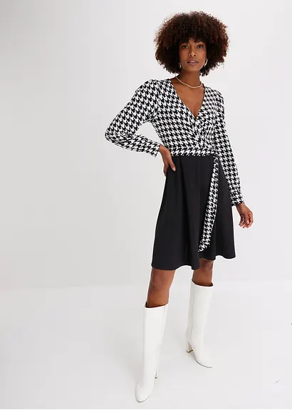 Bonprix Modern Und Feminin: Minikleid Mit Bedrucktem Oberteil Und Bindeband In Der Taille