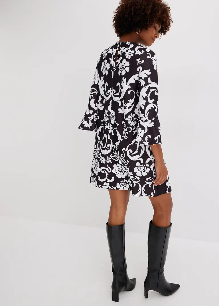 Bonprix Modern Und Feminin: Minikleid Mit Volant-Ärmeln Und Floralem Print In Fester Scuba-Qualität