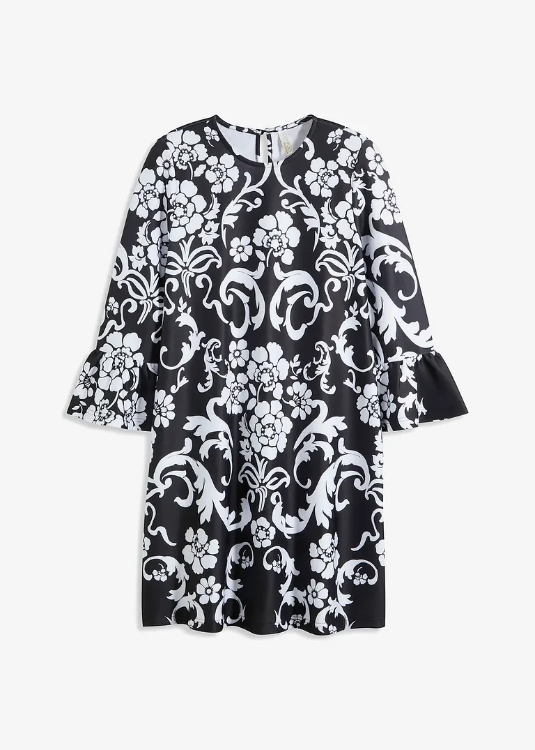 bonprix Modern und feminin: Minikleid mit Volant-Ärmeln und floralem Print in fester Scuba-Qualität
