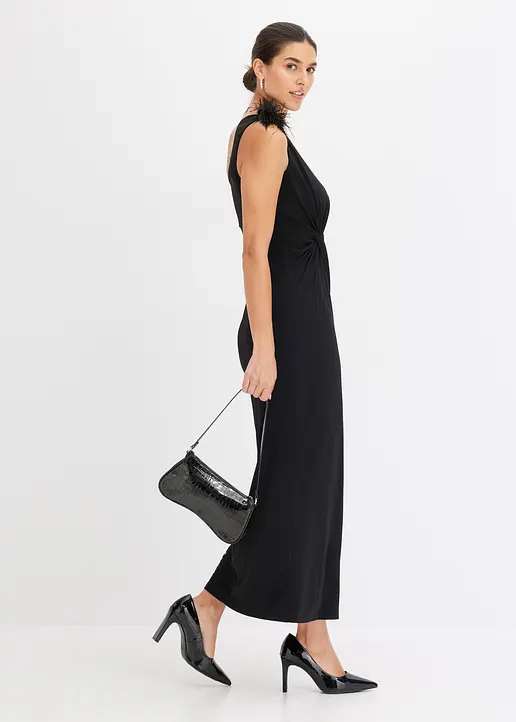 Bonprix Modern Und Feminin: One-Shoulder-Kleid Aus Jersey In Maxi-Länge Mit Detail Aus Kunstfedern An Der Schulter
