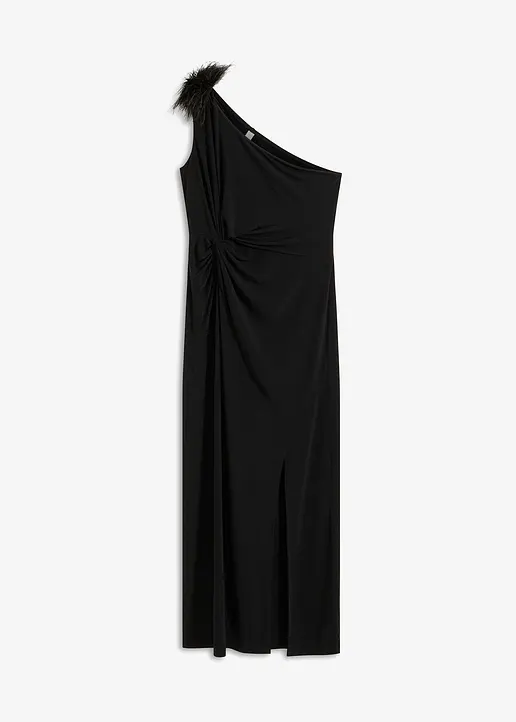 bonprix Modern und feminin: One-Shoulder-Kleid aus Jersey in Maxi-Länge mit Detail aus Kunstfedern an der Schulter